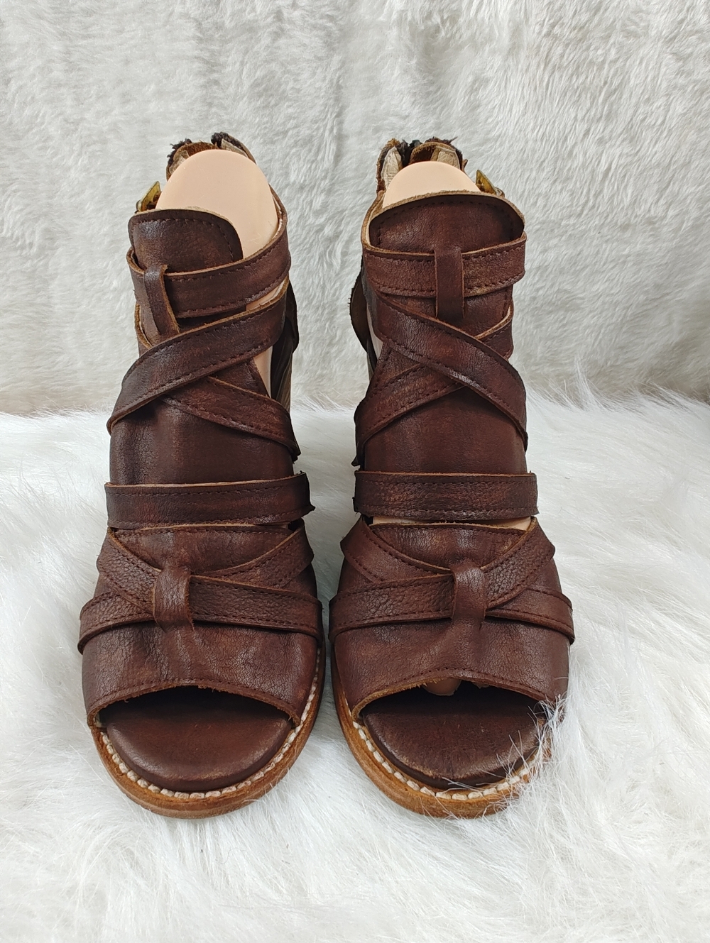 FREEBIRD by Steven Claw Cognac Strappy Heeled Ankle Bootie Sandals Women’s Sz 9